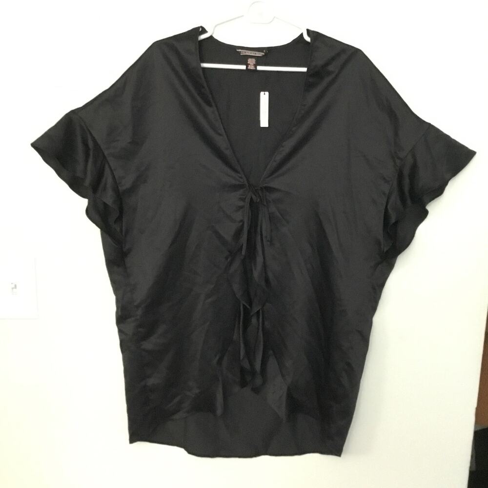 Victoria's Secret Black Ruffle Kimono Robe One Size